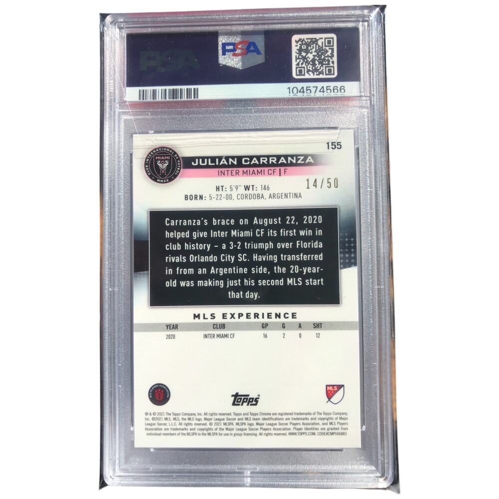 2021 Topps Chrome MLS Gold Refractor Horizontal 155 Julián Carranza /50 PSA9 RC - Picture 2 of 6